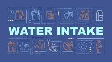 banner de conceptos de palabras de consumo de agua. nivel de líquido corporal. hidratación diaria. infografías con iconos lineales sobre fondo azul. tipografía creativa aislada. ilustración de color de contorno vectorial con texto vector