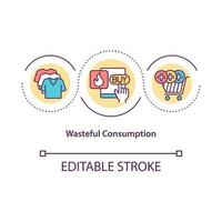 Wasteful consumption concept icon. Excessive spending. Overbuying leads to overproducing abstract idea thin line illustration. Vector isolated outline color drawing. Editable stroke