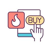 Hot offer RGB color icon. Special proposal. Marketing and promotion. Online purchase. Impulsive and spontaneous buying. Consumerism. Isolated vector illustration. Simple filled line drawing