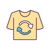 Recycle clothing RGB color icon. Reuse an reprocess old wear. Sustainable consumption. Ecological approach. Give away things. Isolated vector illustration. Simple filled line drawing