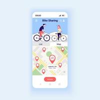 Bike sharing app smartphone interface vector template. Mobile app page design layout. Eco-friendly transport. Bicycle sharing platform screen. Flat UI for application. Phone display