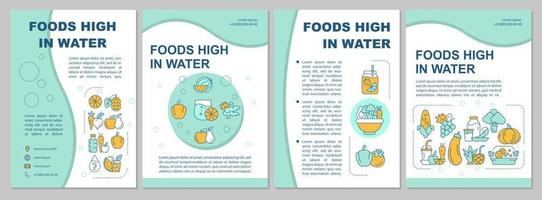 Plantilla de folleto azul de alimentos con alto contenido de agua. frutas vegetales. folleto, folleto, impresión de folleto, diseño de portada con iconos lineales. diseños vectoriales para presentaciones, informes anuales, páginas de publicidad vector