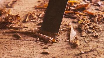 Local man using chisel making traditional handicrafts. video