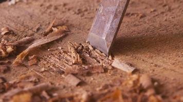 Local man using chisel making traditional handicrafts. video