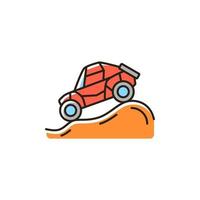 Off road racing RGB color icon. Driving modified vehicle. Racing along improvised routes. Competition on unpaved roads and desert terrain. Isolated vector illustration. Simple filled line drawing