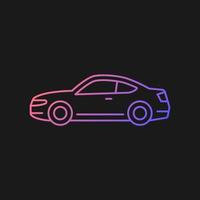 Coupe car gradient vector icon for dark theme. Two-door sports automobile. Performance-oriented vehicle. Fixed roof. Thin line color symbol. Modern style pictogram. Vector isolated outline drawing