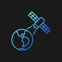 Earth observation process gradient vector icon for dark theme. Terrestial surface investigation by artifial satelite. Thin line color symbol. Modern style pictogram. Vector isolated outline drawing