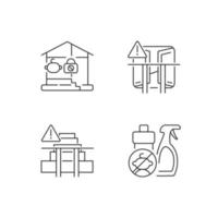 Safety precaution at home linear icons set. Falling, poisoning prevention. Keep chemical away from kids. Customizable thin line contour symbols. Isolated vector outline illustrations. Editable stroke
