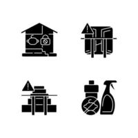 Safety precaution at home black glyph icons set on white space. Falling and poisoning prevention. Keep chemical away from kids. Child security. Silhouette symbols. Vector isolated illustration