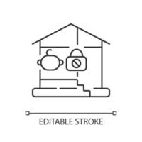 Lock basement door linear icon. Child safety. Baby falling and trauma prevention. Childproof home. Thin line customizable illustration. Contour symbol. Vector isolated outline drawing. Editable stroke