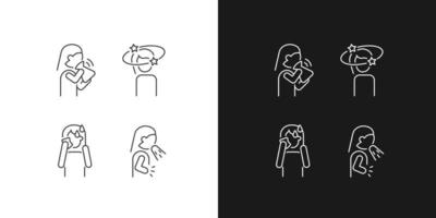 Panic disorder symptoms linear icons set for dark and light mode. Nausea and dizziness. Mental disorders. Customizable thin line symbols. Isolated vector outline illustrations. Editable stroke
