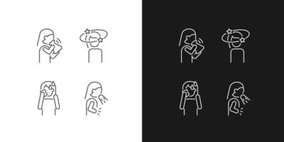 Panic disorder symptoms linear icons set for dark and light mode. Nausea and dizziness. Mental disorders. Customizable thin line symbols. Isolated vector outline illustrations. Editable stroke