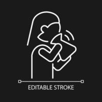 Hyperventilation white linear icon for dark theme. Panic attack symptom. Fast inhale and exhale. Thin line customizable illustration. Isolated vector contour symbol for night mode. Editable stroke