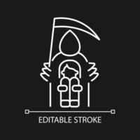 Fear of death white linear icon for dark theme. Thanatophobia. Psychological and mental problem. Thin line customizable illustration. Isolated vector contour symbol for night mode. Editable stroke