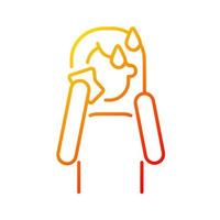 Hot flashes and sweating gradient linear vector icon. High temperature and perspiration due to anxiety. Mental disorder. Thin line color symbol. Modern style pictogram. Vector isolated outline drawing