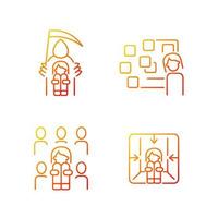 Fears and phobias gradient linear vector icons set. Depersonalization due to awe. Panic attack and mental disorder. Thin line contour symbols bundle. Isolated outline illustrations collection