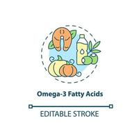 Omega three fatty acids concept icon. ADHD diet abstract idea thin line illustration. Maintaining healthy body. Essential fat consumption. Vector isolated outline color drawing. Editable stroke