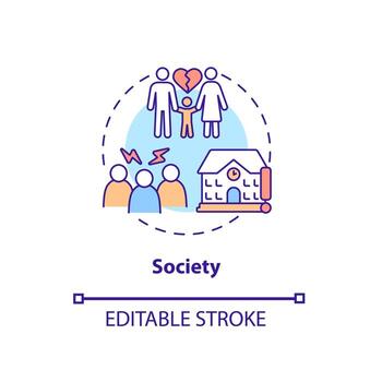Society concept icon. ADHD cause abstract idea thin line illustration. Changes in brain structure. Child with traumatic experiences. Vector isolated outline color drawing. Editable stroke
