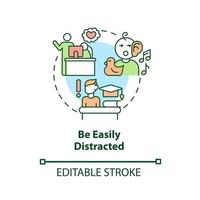 Be easily distracted concept icon. Inattentive symptom abstract idea thin line illustration. Highly distractible children. Disrupted attention. Vector isolated outline color drawing. Editable stroke