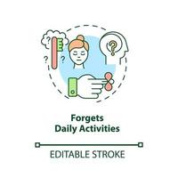 Forgets daily activities concept icon. Inattentive symptom abstract idea thin line illustration. Issues with memory. Forgetting appointments. Vector isolated outline color drawing. Editable stroke