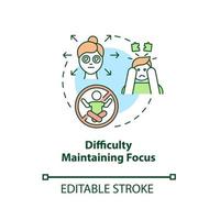 Difficulty maintaining focus concept icon. Inattentive symptom abstract idea thin line illustration. Scattered thinking. Trouble pay attention. Vector isolated outline color drawing. Editable stroke