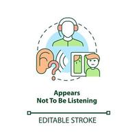 Appears not to be listening concept icon. Inattentive symptom abstract idea thin line illustration. Trouble understanding communication. Vector isolated outline color drawing. Editable stroke