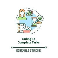 Failing to complete tasks concept icon. Inattentive symptom abstract idea thin line illustration. Lack of motivation. Willpower deficit. Vector isolated outline color drawing. Editable stroke