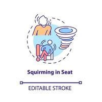 Squirming in seat concept icon. Hyperactive-impulsive symptom abstract idea thin line illustration. Restless kid behaviour. Excessive fidgeting. Vector isolated outline color drawing. Editable stroke