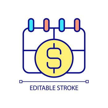 Regular payment RGB color icon. Recurring billing. Automatic and subscription payments. Schedule and plan. Isolated vector illustration. Simple filled line drawing. Editable stroke. Arial font used