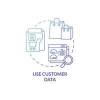 Use customer data blue gradient concept icon. Personalized information collection abstract idea thin line illustration. Isolated outline drawing. Roboto-Medium, Myriad Pro-Bold fonts used vector