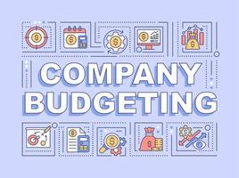 Company budgeting word concepts purple banner. Corporate finance. Infographics with linear icons on background. Isolated typography. Vector color illustration with text. Arial-Black font used