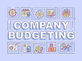 Company budgeting word concepts purple banner. Corporate finance. Infographics with linear icons on background. Isolated typography. Vector color illustration with text. Arial-Black font used