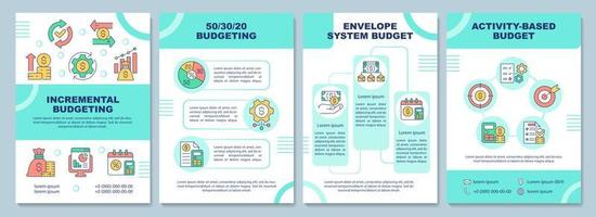 Budgeting methods brochure template. Planning approach. Booklet print design with linear icons. Vector layouts for presentation, annual reports, ads. Arial-Black, Myriad Pro-Regular fonts used