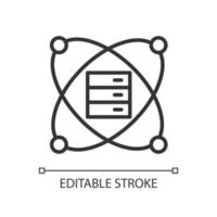Scientific data mining linear pixel perfect icon. Dataset of researching works. Thin line customizable illustration. Contour symbol. Vector isolated outline drawing. Editable stroke. Arial font used