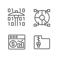 conjunto de iconos de píxeles perfectos lineales de minería de datos financieros. procesamiento de información digital. investigar nuevas formas de desarrollo. símbolos de contorno de línea fina personalizables. Ilustraciones de vectores aislados