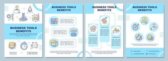 Business tools benefits brochure template. Improve efficiency. Booklet print design with linear icons. Vector layouts for presentation, annual reports, ads. Arial-Black, Myriad Pro-Regular fonts used