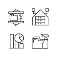 Data mining processes linear perfect pixel icons set. Extract, analyze and keeping digital information. Customizable thin line contour symbols. Isolated vector outline illustrations