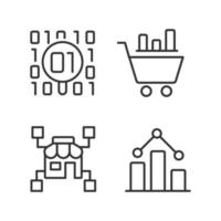 Retail data mining and analytics linear perfect pixel icons set. Virtual marketing researching. Digital business tools. Customizable thin line contour symbols. Isolated vector outline illustrations