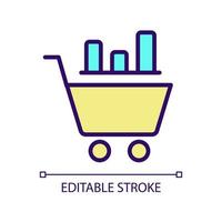 Data mining in retail industry RGB color pixel perfect icon. Customer needs researching. Business analytics. Isolated vector illustration. Simple filled line drawing. Editable stroke. Arial font used