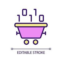 Data mining technology RGB color pixel perfect icon. Binary code and wagon. Extracting information. Isolated vector illustration. Simple filled line drawing. Editable stroke. Arial font used