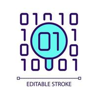 Dataset checkup RGB color pixel perfect icon. Looking for bugs in binary code. Data mining safety. Isolated vector illustration. Simple filled line drawing. Editable stroke. Arial font used