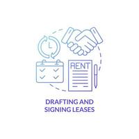 Drafting and signing leases blue gradient concept icon. Apartment rent agreement abstract idea thin line illustration. Isolated outline drawing. Roboto-Medium, Myriad Pro-Bold fonts used vector