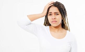 afro american woman with a headache isolated on white background photo