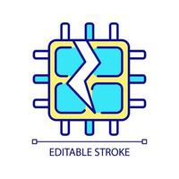 CPU breakage RGB color icon. Central processing unit. Microprocessor fracture. Computer hardware. Isolated vector illustration. Simple filled line drawing. Editable stroke. Arial font used