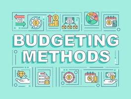 Budgeting methods word concepts mint banner. Financial planning. Infographics with linear icons on background. Isolated typography. Vector color illustration with text. Arial-Black font used