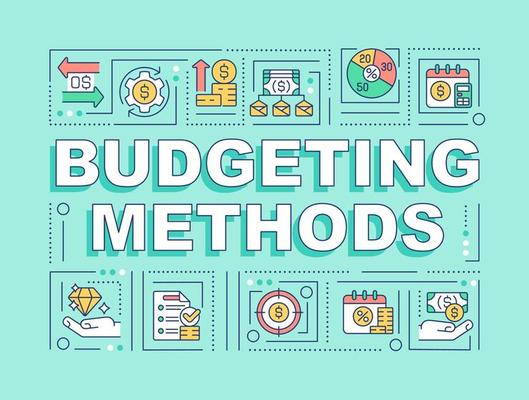 Budgeting methods word concepts mint banner. Financial planning. Infographics with linear icons on background. Isolated typography. Vector color illustration with text. Arial-Black font used