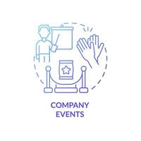 Company events blue gradient concept icon. Conference and meeting. Customer touchpoints abstract idea thin line illustration. Isolated outline drawing. Roboto-Medium, Myriad Pro-Bold fonts used vector