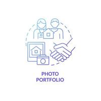 Photo portfolio blue gradient concept icon. Rental estate ads. Property management abstract idea thin line illustration. Isolated outline drawing. Roboto-Medium, Myriad Pro-Bold fonts used vector