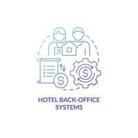 icono de concepto de degradado azul de los sistemas administrativos del hotel. Ilustración de línea fina de idea abstracta de optimización de gestión de propiedades. dibujo de contorno aislado. roboto-medium, innumerables fuentes pro-bold utilizadas vector