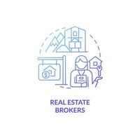 Real estate brokers blue gradient concept icon. Customers of realty manager abstract idea thin line illustration. Isolated outline drawing. Roboto-Medium, Myriad Pro-Bold fonts used vector